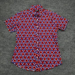 St33le Stretch Knit Shirt Mens Medium Short Sleeve Abstract Button Up Steele Red